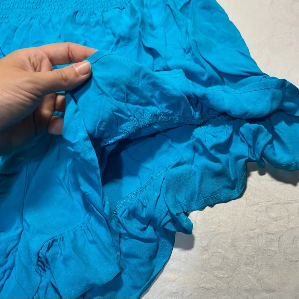 EUC Love & Piece Size Large High Waist‎ Blue Ruffle Shorts
